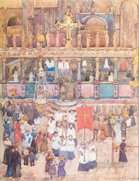 watercolor landscape Painting - Easter Procession St Marks Maurice Prendergast watercolor